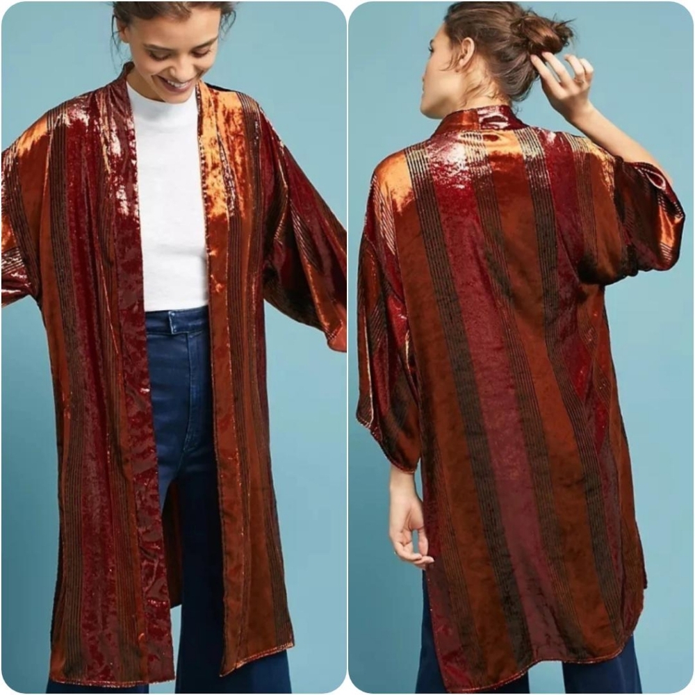 SALE ✨Anthropologie ✨ ett:twa Burnt Orange Velvet Kimono Robe Cardigan